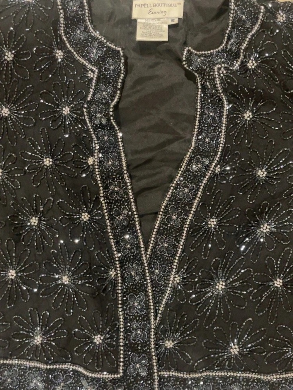 Papell Boutique Black Floral Beaded Cape Size Small Like New